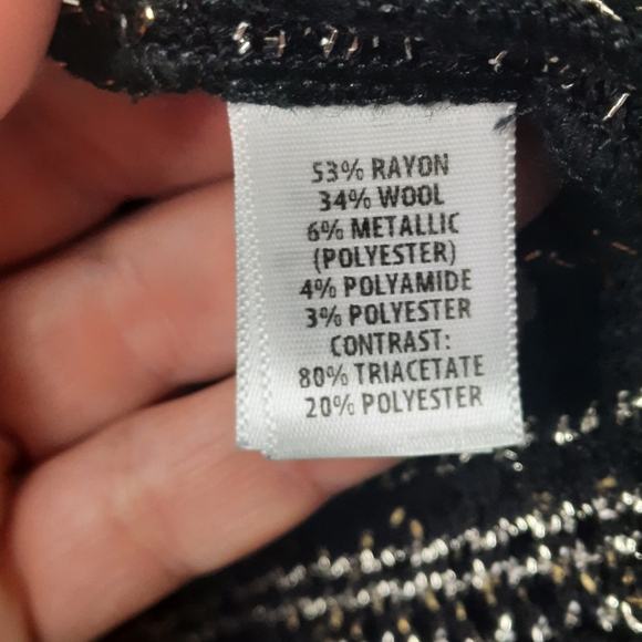 ST JOHN Metallic Knit Jacket Satin Lapels Black Gold Silver 4 S - Picture 8 of 14